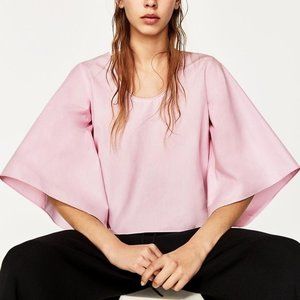 ZARA PINK BACK BOW CROPPED TOP